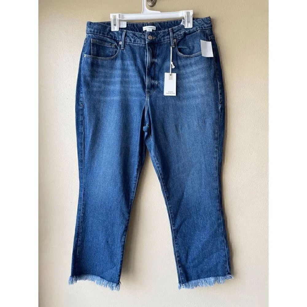 Good American Good Boy Vintage Inspired Curvy Jean with Raw Hem Size 15 NWT